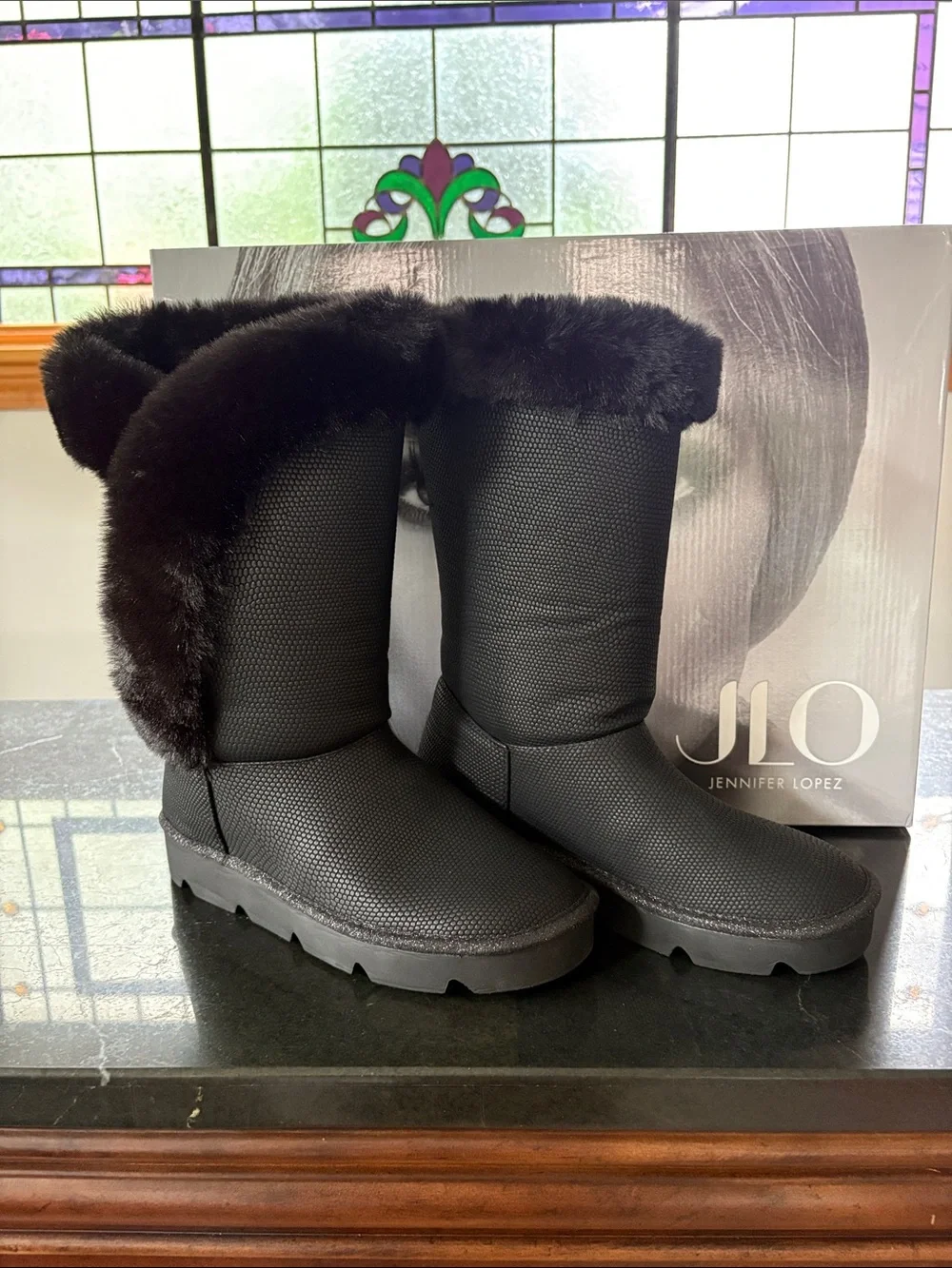 Jennifer Lopez Black Faux Fur Cuff Winter Boots